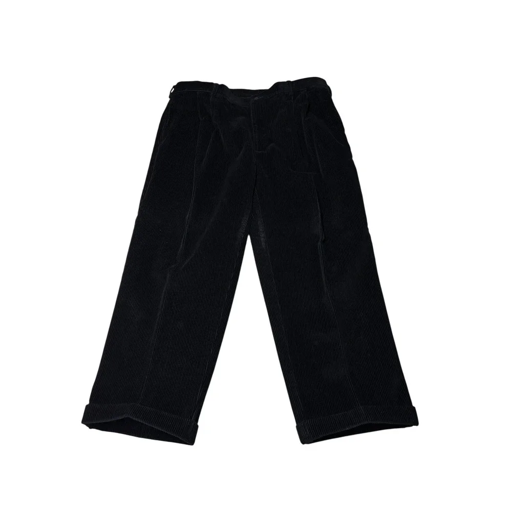 Jos. A. Bank Mens‎ Black Corduroy Pleated Cuffed Trousers 42x26 Wide Wale Cotton